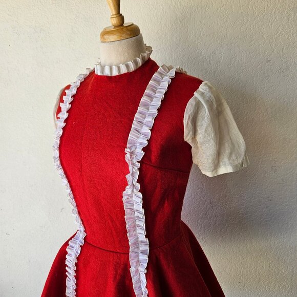 Vintage 40s 50s Red White Wool Felt Cheerleader Maid Costume Mini Dress S/M - Picture 3 of 13